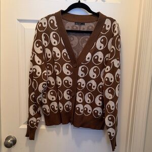 Trendy Brown and White Yin Yang Cardigan
